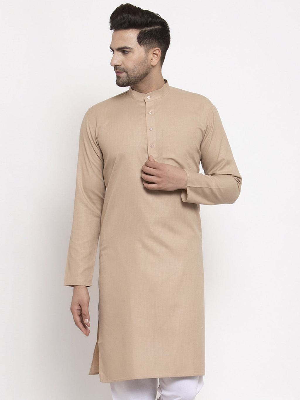 Jompers Men Light-Brown & White Solid Kurta Only | Grocsy