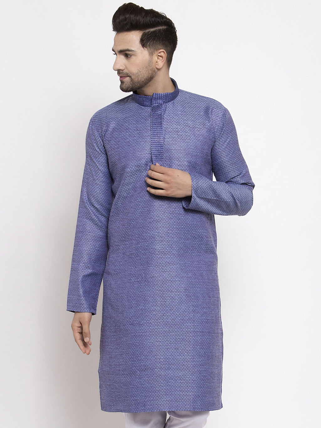 Jompers Men Blue Embroidered Kurta Only | Grocsy