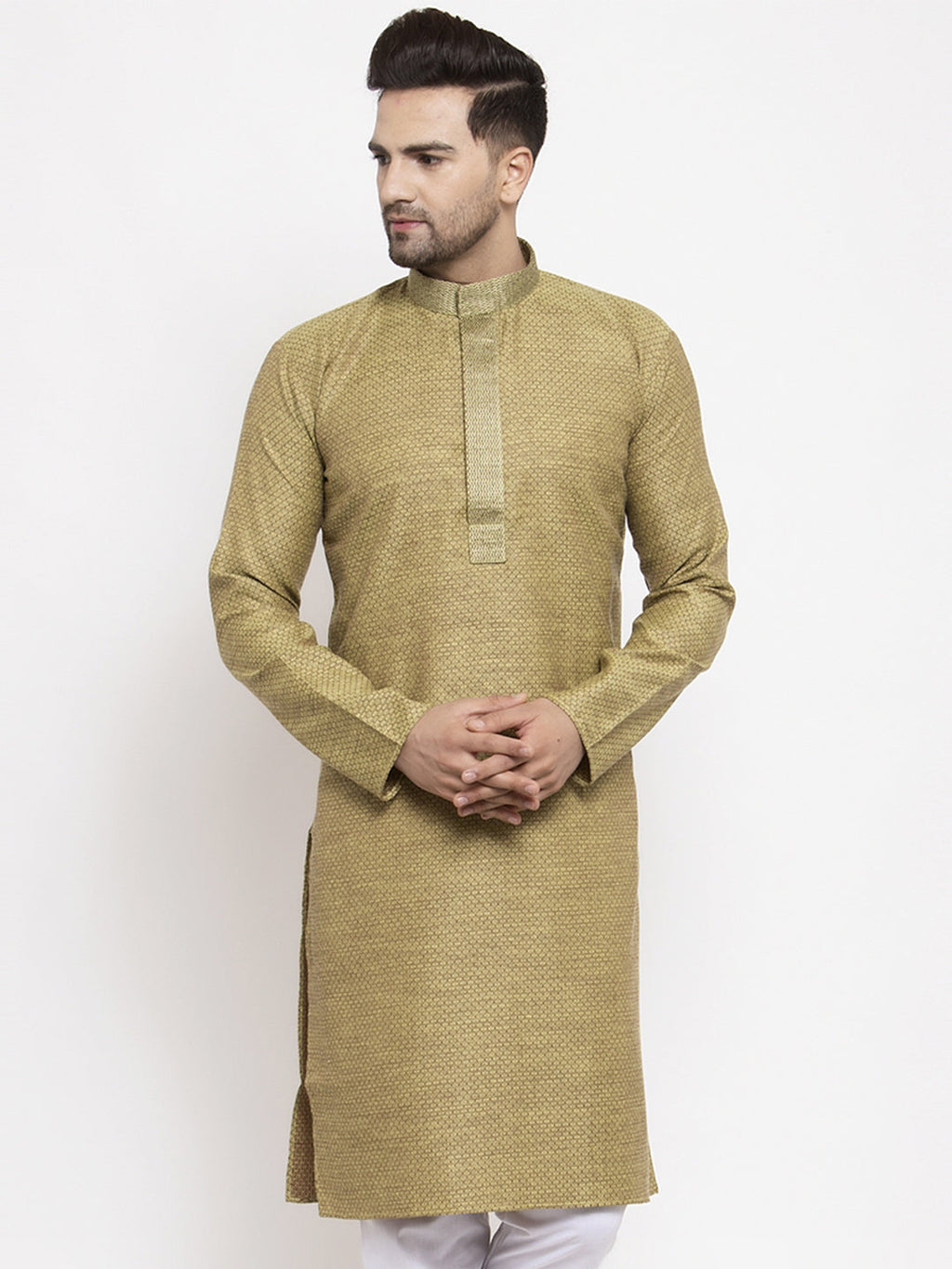 Jompers Men Olive Green Embroidered Kurta Only | Grocsy