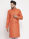 Jompers Men Orange Embroidered Kurta Only | Grocsy