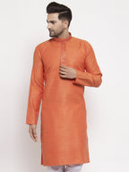 Jompers Men Orange Embroidered Kurta Only | Grocsy