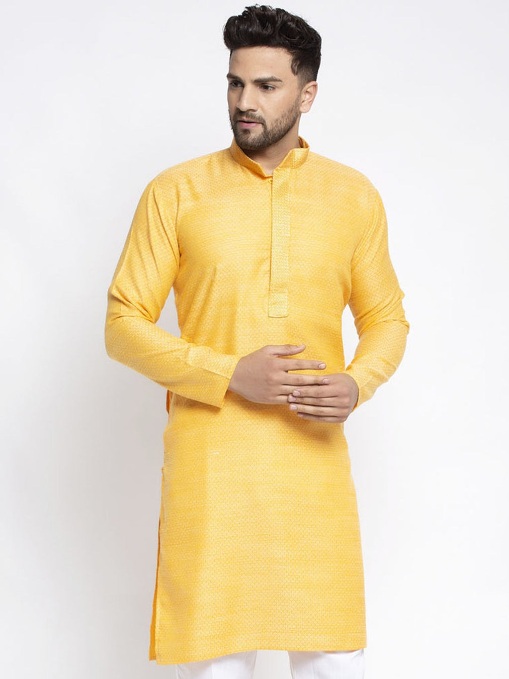 Jompers Men's Yellow Woven Kurta Only | Grocsy