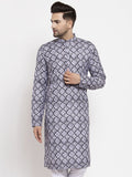 Jompers Men Blue & White Printed Kurta Only | Grocsy