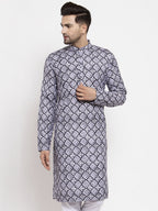 Jompers Men Blue & White Printed Kurta Only | Grocsy