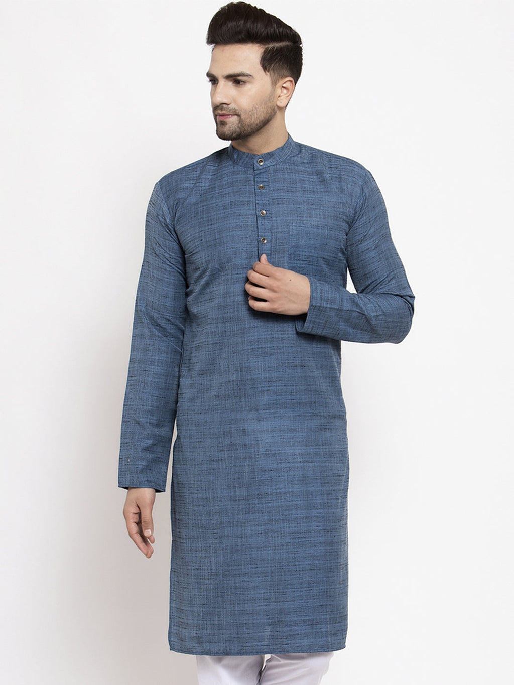Jompers Men's Blue Self Design Kurta Only | Grocsy