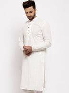 Jompers Men Cream Embroidered Kurta Only | Grocsy