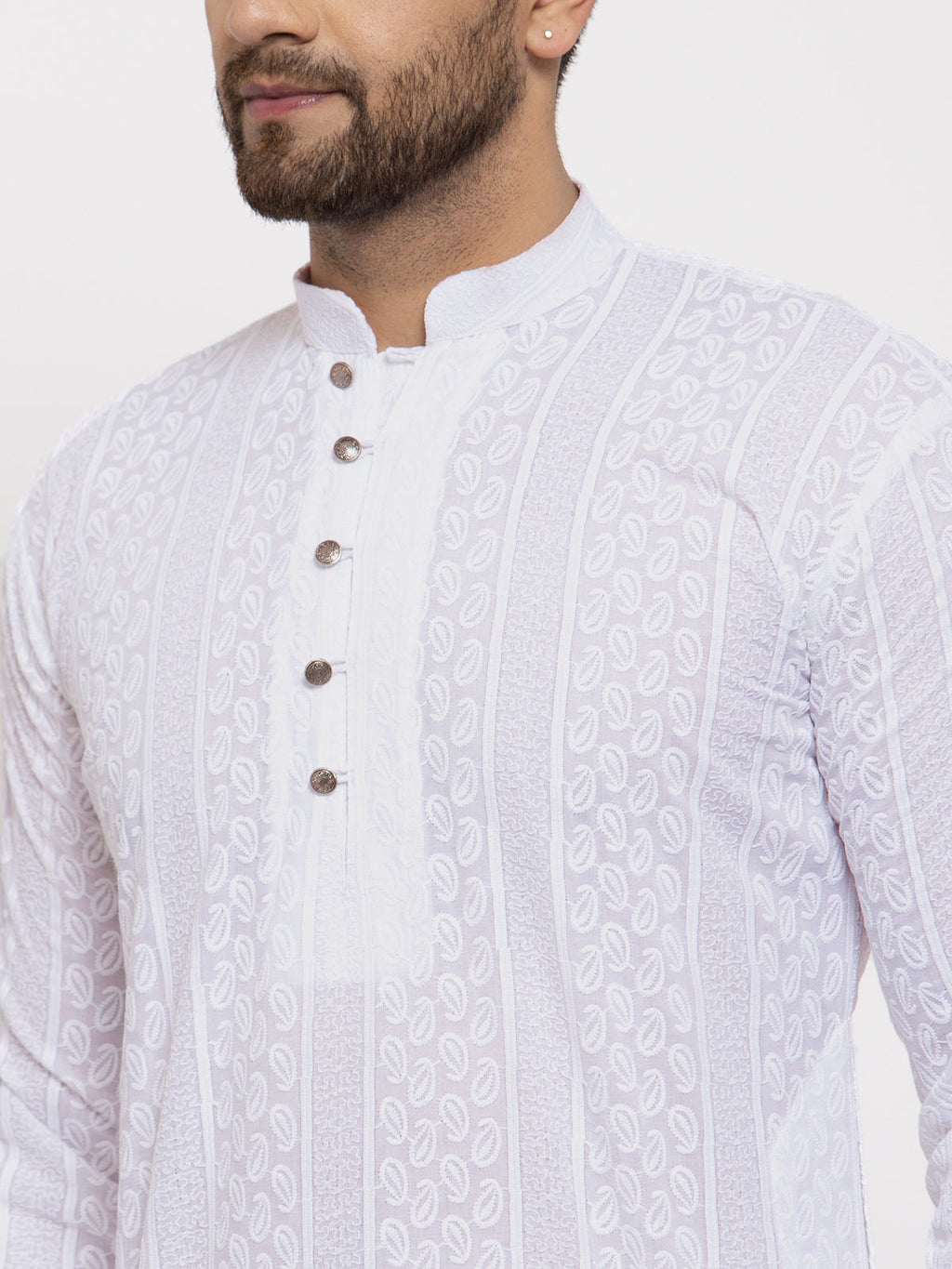 Jompers Men White Embroidered Kurta Only | Grocsy