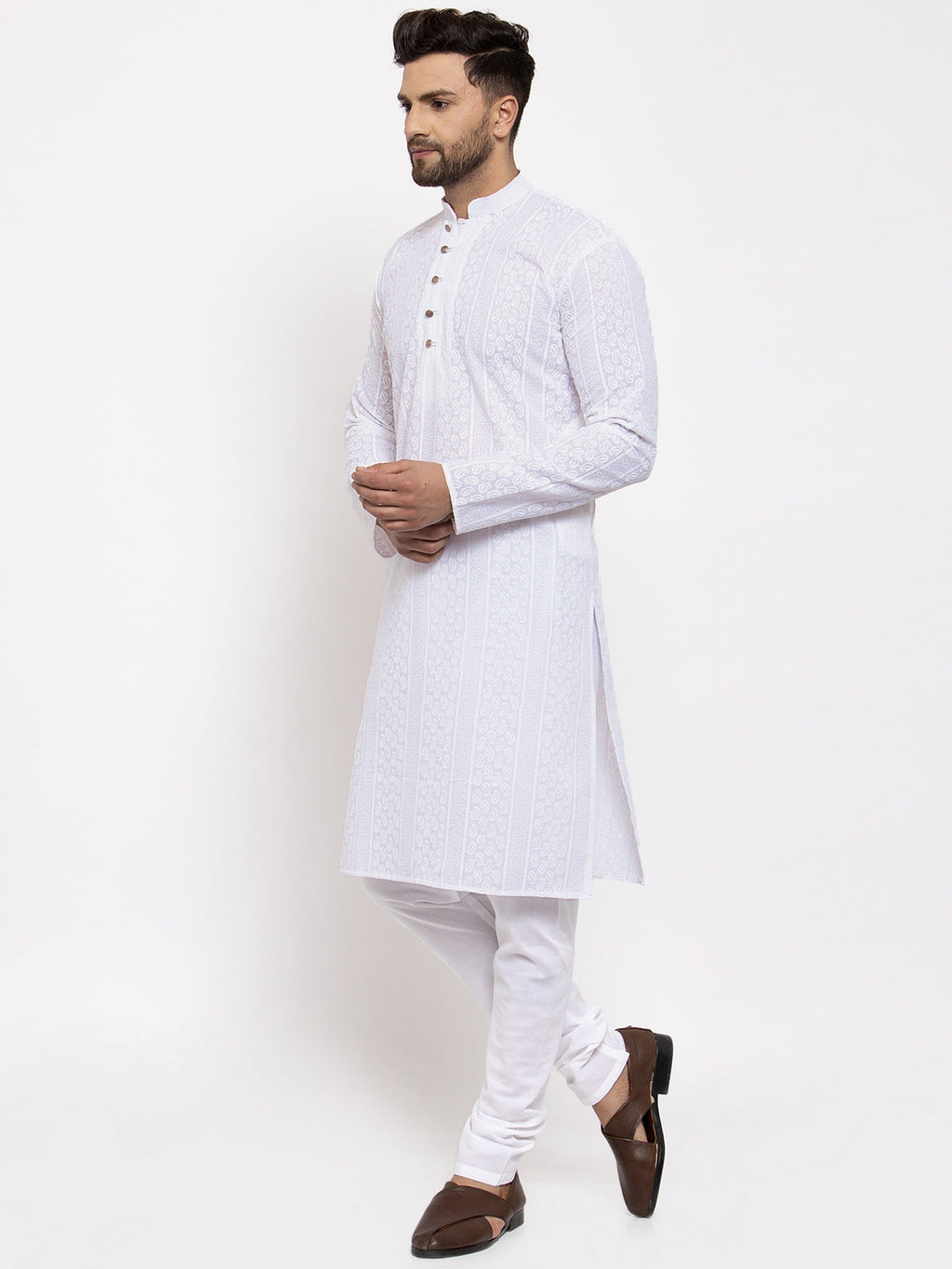 Jompers Men White Embroidered Kurta Only | Grocsy