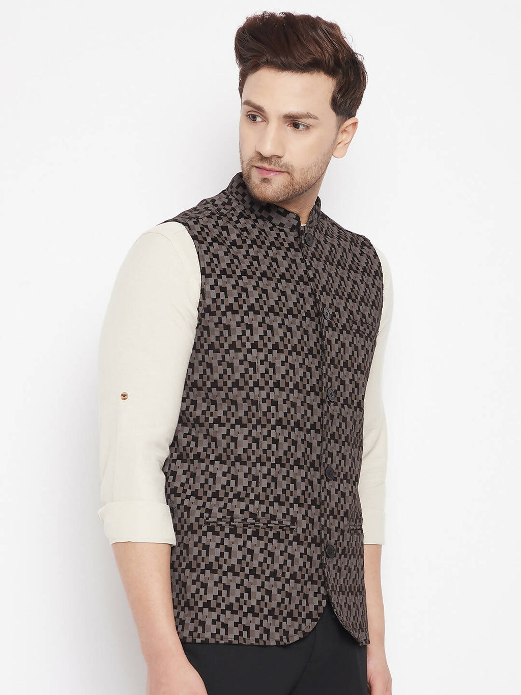 Even Apparels Black Merino Men Woven Nehru Jacket BF539 | Grocsy