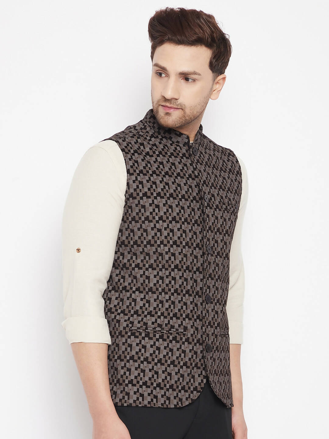 Even Apparels Black Merino Men Woven Nehru Jacket BF539 | Grocsy