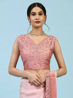Peach Ombre Satin Georgette Plain Ready to wear Saree with stitched Blouse - Vrinda | Grocsy