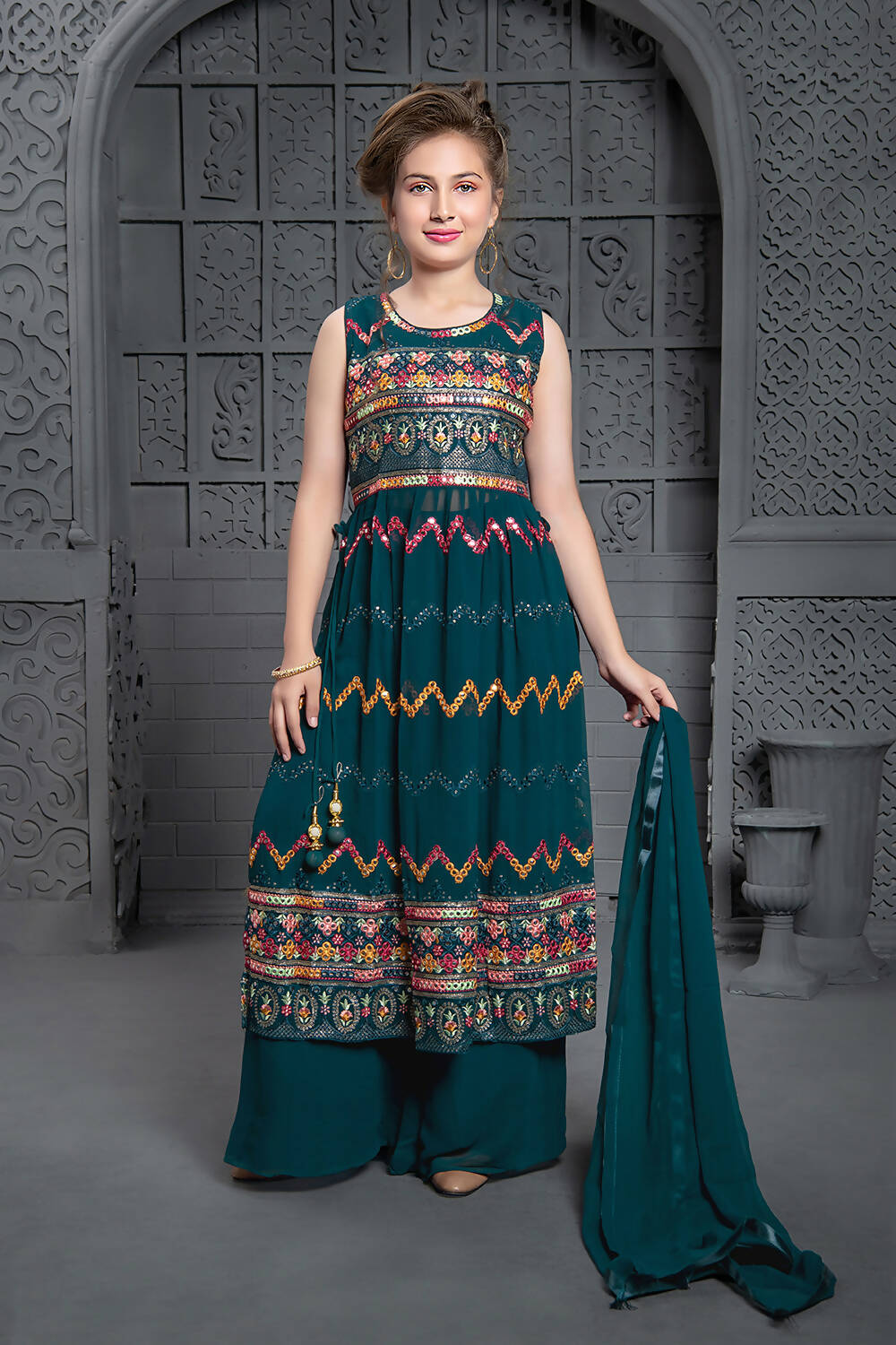 Kids Wedding Designer Rama Georgette Naira Cut Salwar Suit - Aaradhna | Grocsy