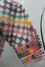 White Jacqard Cotton Thread Embroidered Navratri Lehenga Choli with Dupatta - Raas | Grocsy