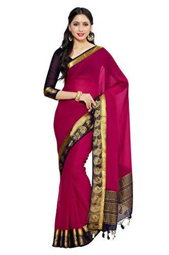 Mimosa Women's Dark Pink Banarasi Chiffon Saree | Grocsy