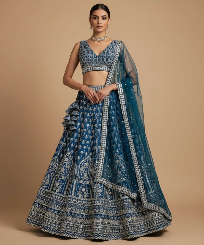 Lehenga Mart Teal Faux Georgette Designer Bollywood Style Wedding Wear Lehenga Choli | Grocsy