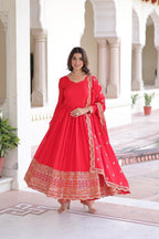 Lehenga Mart Designer Anarkali Suit Ready To Wear Kurta Pant With Dupatta For Women-Red | Grocsy