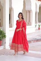 Lehenga Mart Designer Anarkali Suit Ready To Wear Kurta Pant With Dupatta For Women-Red | Grocsy