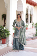 Lehenga Mart Premium Readymade Top Sharara With Dupatta Set For Women-Grey | Grocsy