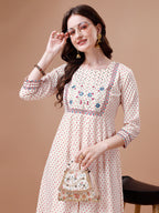Embroidered Printed Pink Rayon Ethnic Dress, Multicolor - Hiral Fashion | Grocsy