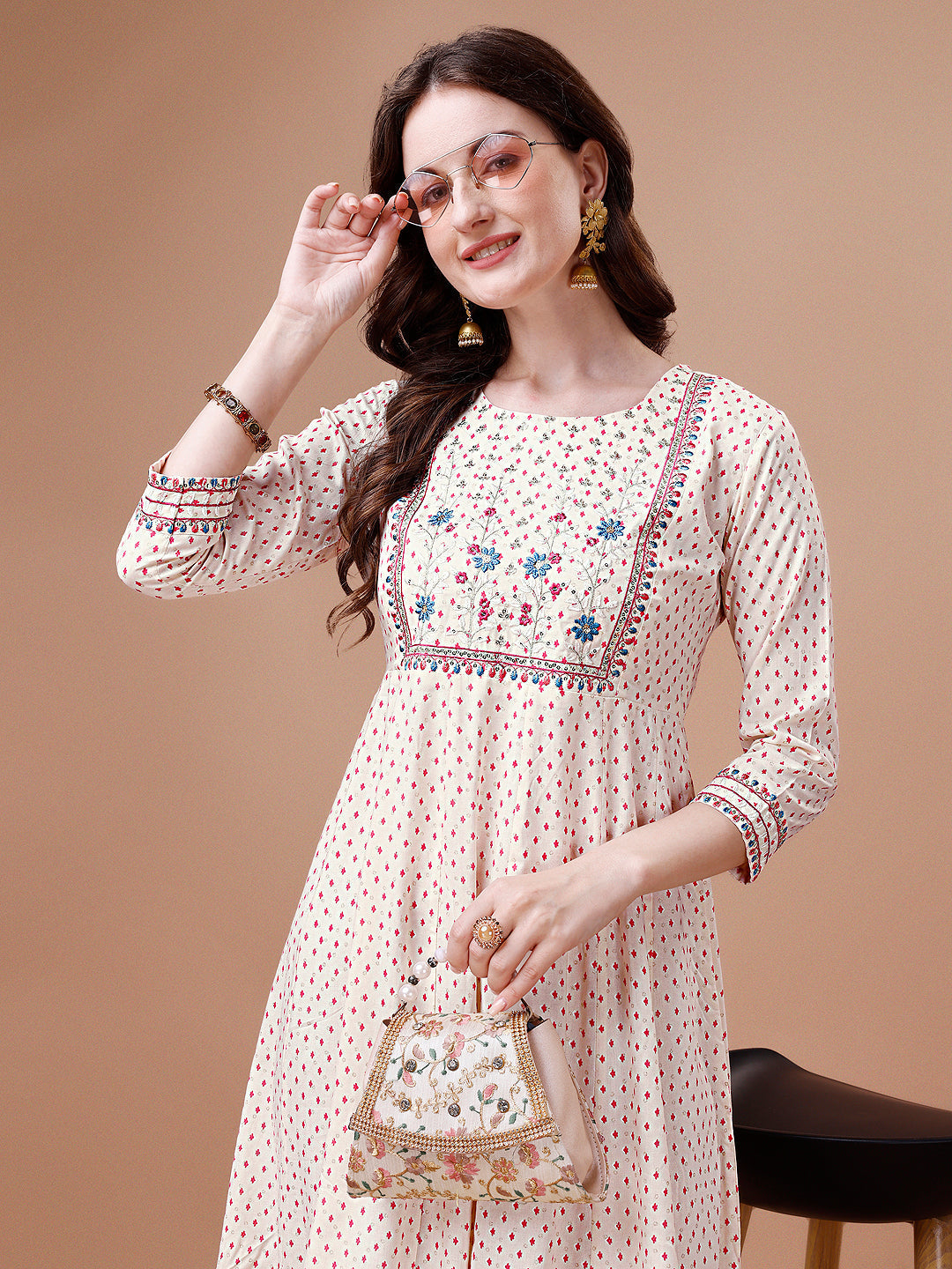 Embroidered Printed Pink Rayon Ethnic Dress, Multicolor - Hiral Fashion | Grocsy