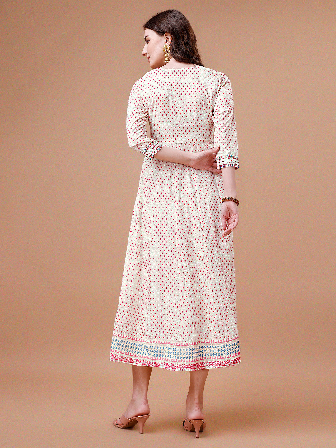 Embroidered Printed Pink Rayon Ethnic Dress, Multicolor - Hiral Fashion | Grocsy