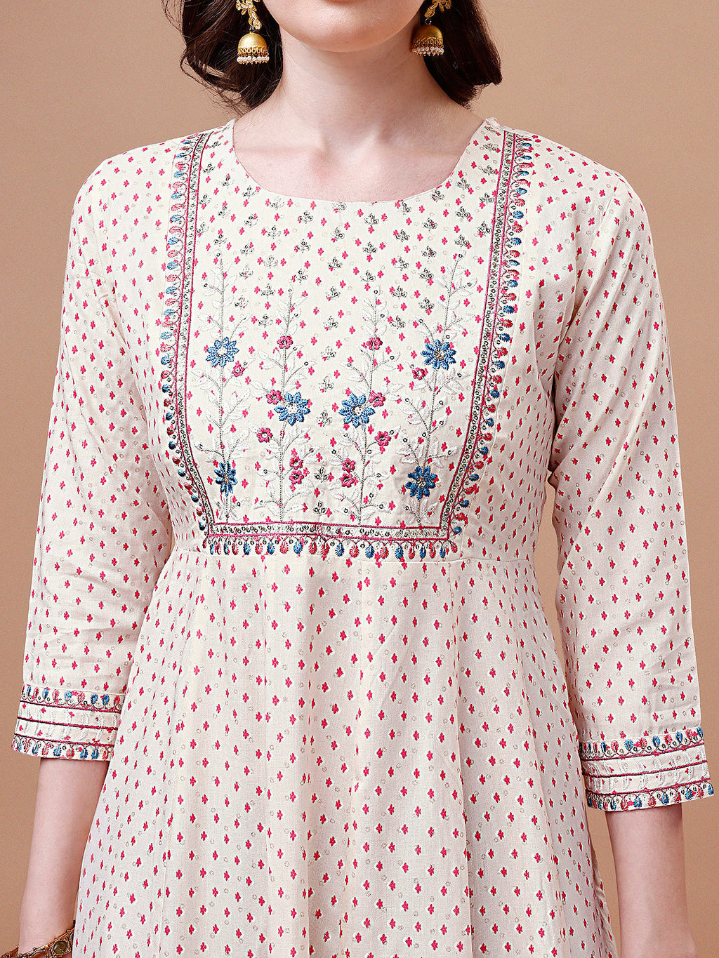 Embroidered Printed Pink Rayon Ethnic Dress, Multicolor - Hiral Fashion | Grocsy