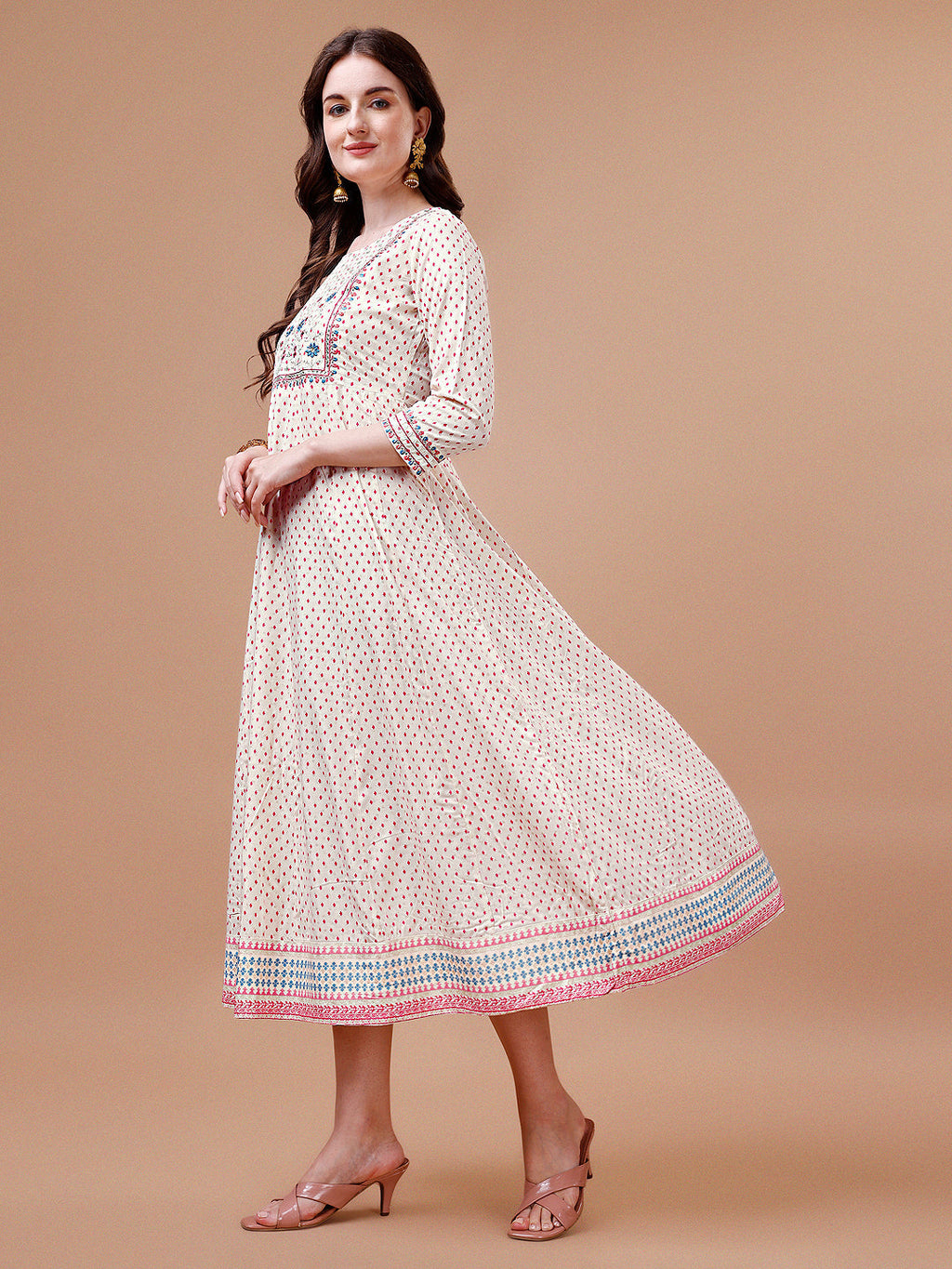Embroidered Printed Pink Rayon Ethnic Dress, Multicolor - Hiral Fashion | Grocsy
