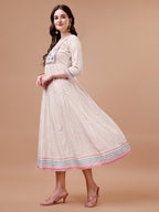 Embroidered Printed Pink Rayon Ethnic Dress, Multicolor - Hiral Fashion | Grocsy