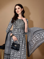 Embroidered & Printed Nyra Cut Kurta With Pant & Dupatta, Black - Hiral Fashion | Grocsy