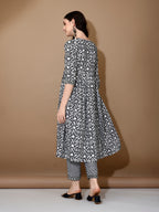 Embroidered & Printed Nyra Cut Kurta With Pant & Dupatta, Black - Hiral Fashion | Grocsy