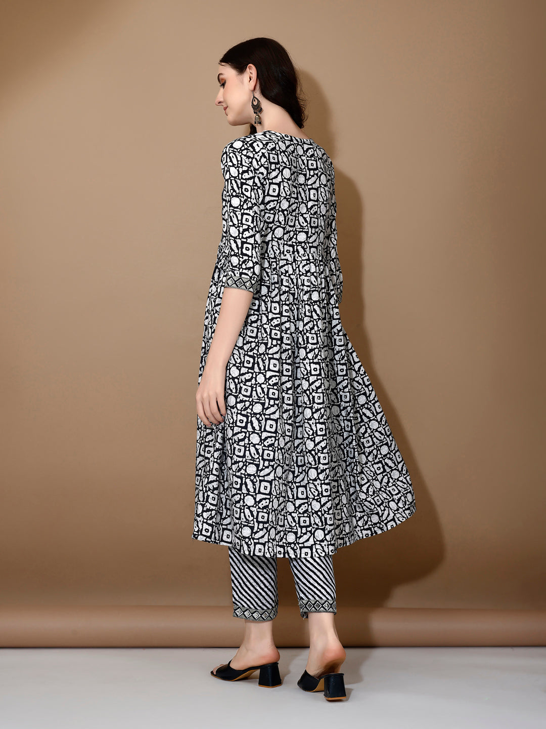 Embroidered & Printed Nyra Cut Kurta With Pant & Dupatta, Black - Hiral Fashion | Grocsy