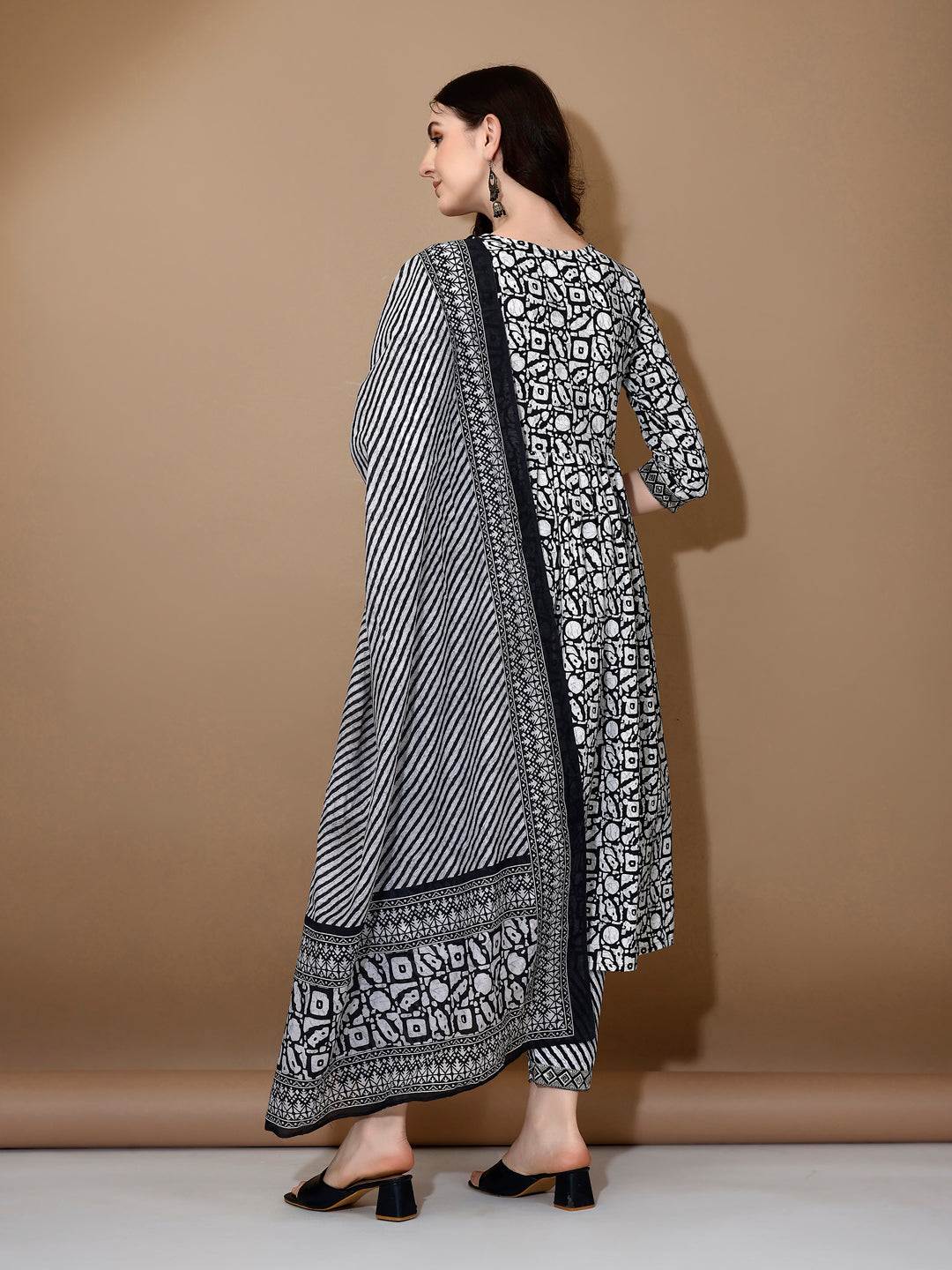 Embroidered & Printed Nyra Cut Kurta With Pant & Dupatta, Black - Hiral Fashion | Grocsy