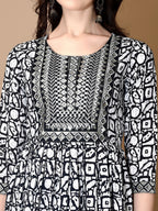 Embroidered & Printed Nyra Cut Kurta With Pant & Dupatta, Black - Hiral Fashion | Grocsy
