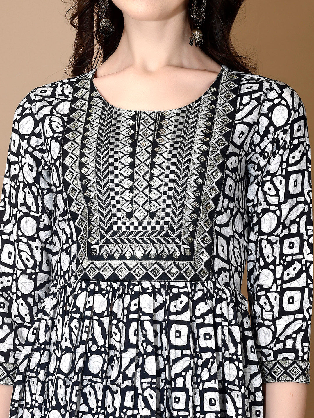 Embroidered & Printed Nyra Cut Kurta With Pant & Dupatta, Black - Hiral Fashion | Grocsy