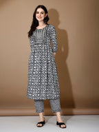Embroidered & Printed Nyra Cut Kurta With Pant & Dupatta, Black - Hiral Fashion | Grocsy