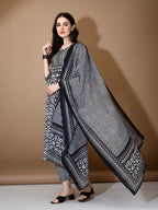 Embroidered & Printed Nyra Cut Kurta With Pant & Dupatta, Black - Hiral Fashion | Grocsy