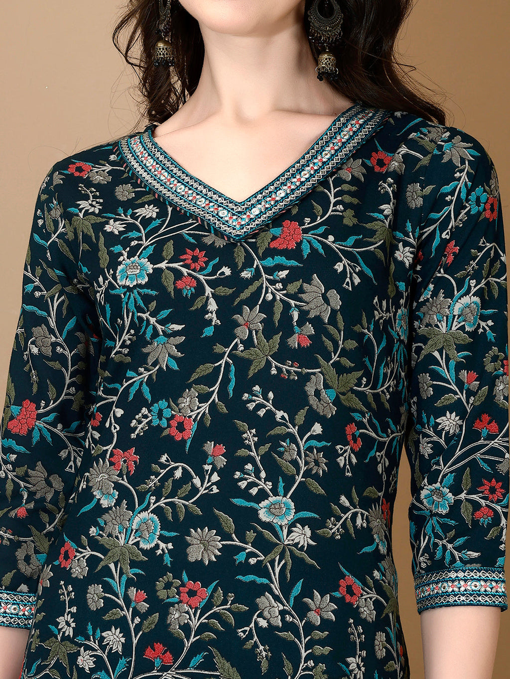 Embroidered & Printed Nyra Cut Kurta With Pant & Dupatta, Blue - Hiral Fashion | Grocsy