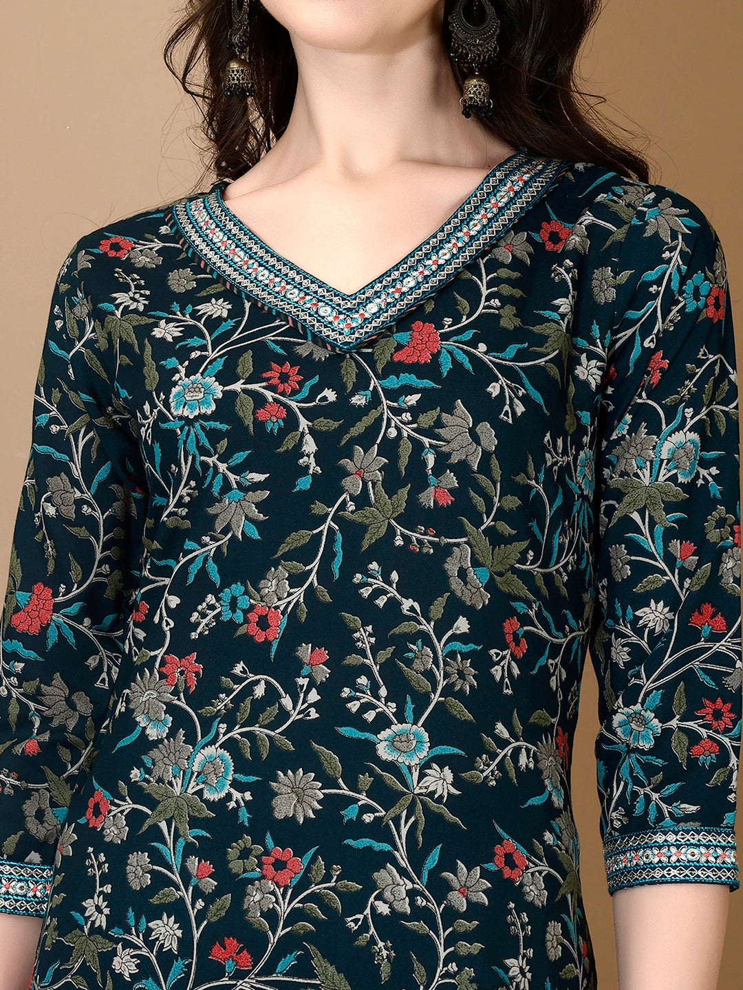 Embroidered & Printed Nyra Cut Kurta With Pant & Dupatta, Blue - Hiral Fashion | Grocsy