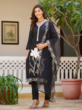 Embroidered Kurta With Pant & Embroidered Cut Work Organza Dupatta, Black - Hiral Fashion | Grocsy