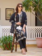 Embroidered Kurta With Pant & Embroidered Cut Work Organza Dupatta, Black - Hiral Fashion | Grocsy