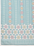 Floral Embroidered Tie Up Neck Kurta With Pant & Dupatta, Turquoise - Hiral Fashion | Grocsy