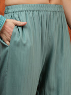 Floral Embroidered Tie Up Neck Kurta With Pant & Dupatta, Turquoise - Hiral Fashion | Grocsy