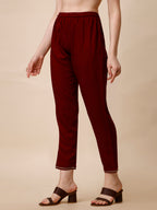 Schiffly Embroidered Flared Kurta With Pant & Dupatta, Maroon - Hiral Fashion | Grocsy