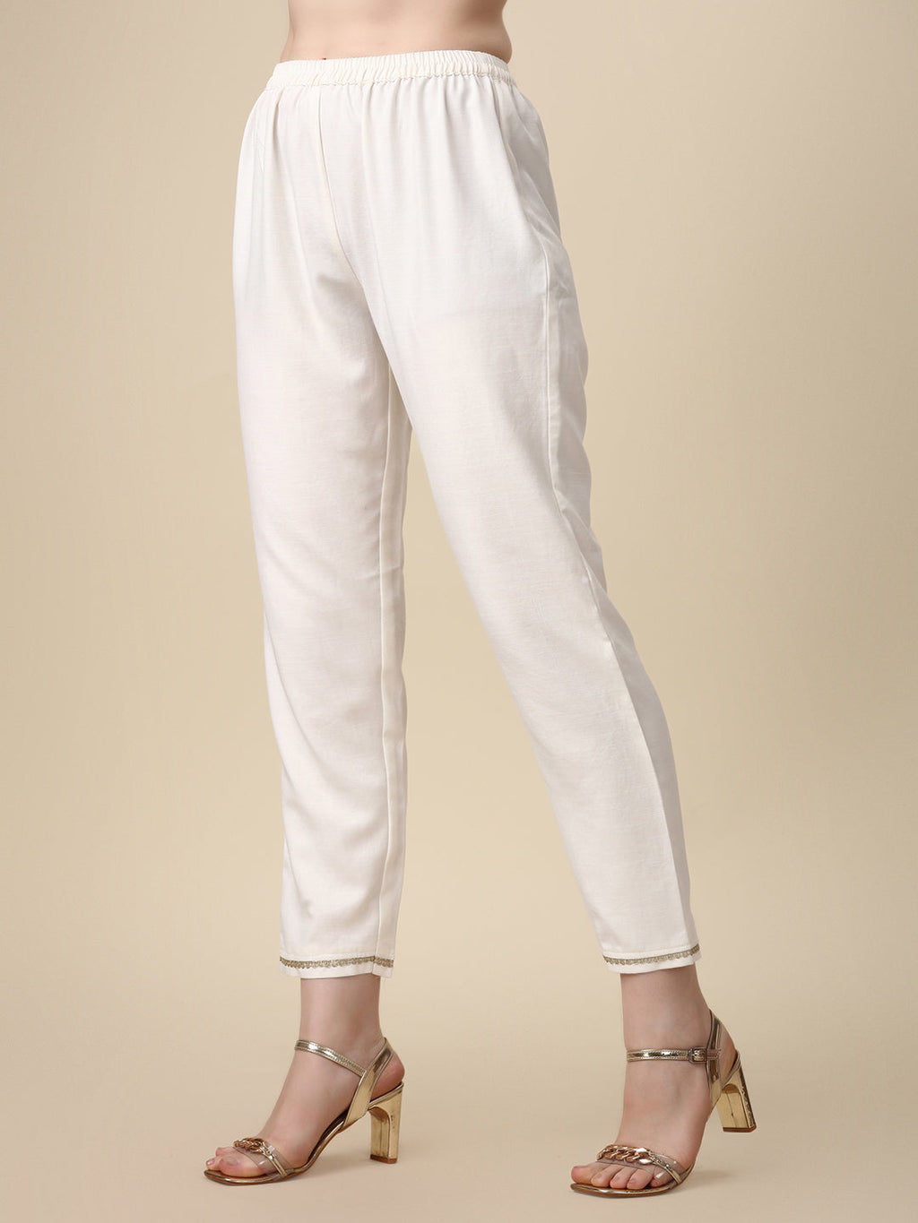Schiffly Embroidered Flared Kurta With Pant & Dupatta, White - Hiral Fashion | Grocsy