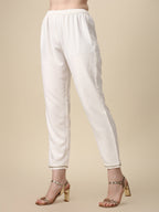 Schiffly Embroidered Flared Kurta With Pant & Dupatta, White - Hiral Fashion | Grocsy
