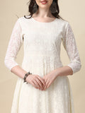 Schiffly Embroidered Flared Kurta With Pant & Dupatta, White - Hiral Fashion | Grocsy