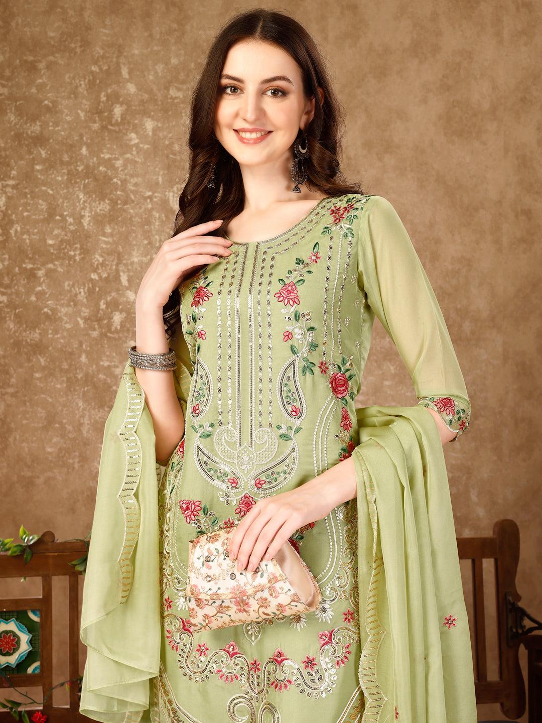 Pakistani Embroidered Kurta With Embroidered Pant & Embroidered Organza Dupatta Luxury Premium, Multicolor - Hiral Fashion | Grocsy