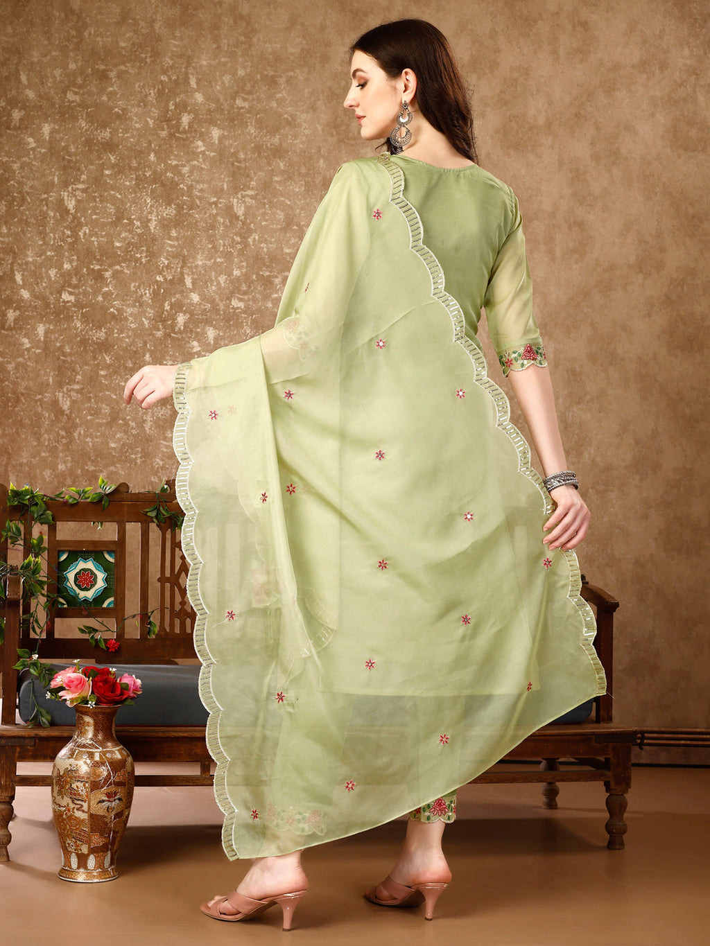 Pakistani Embroidered Kurta With Embroidered Pant & Embroidered Organza Dupatta Luxury Premium, Multicolor - Hiral Fashion | Grocsy
