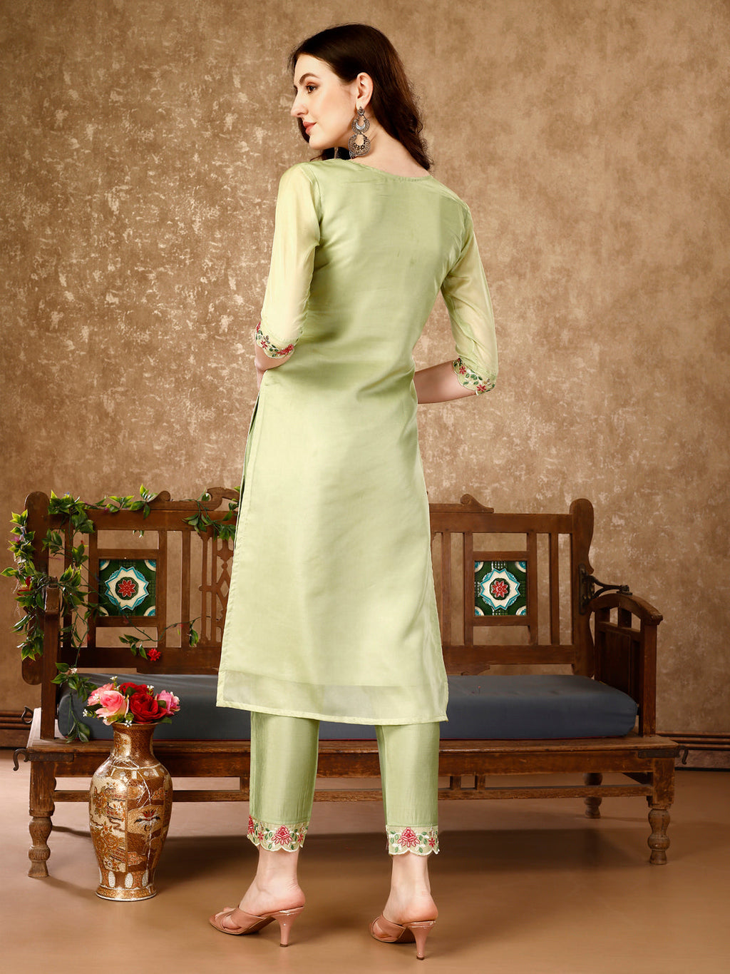 Pakistani Embroidered Kurta With Embroidered Pant & Embroidered Organza Dupatta Luxury Premium, Multicolor - Hiral Fashion | Grocsy