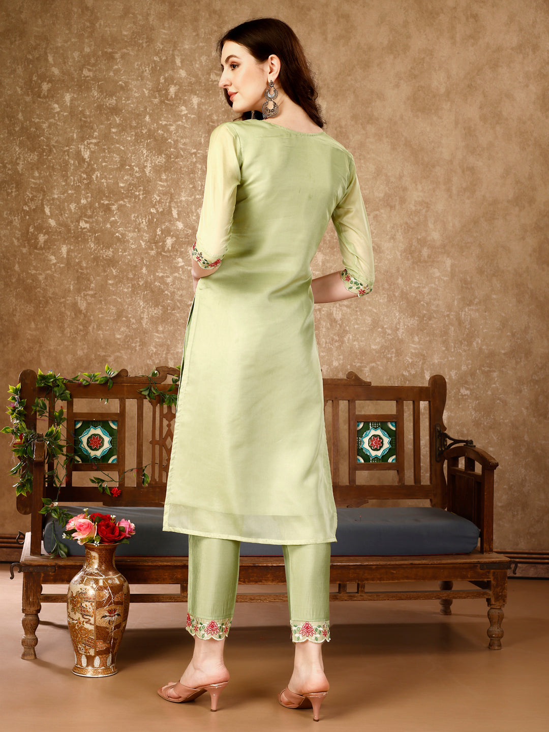 Pakistani Embroidered Kurta With Embroidered Pant & Embroidered Organza Dupatta Luxury Premium, Multicolor - Hiral Fashion | Grocsy